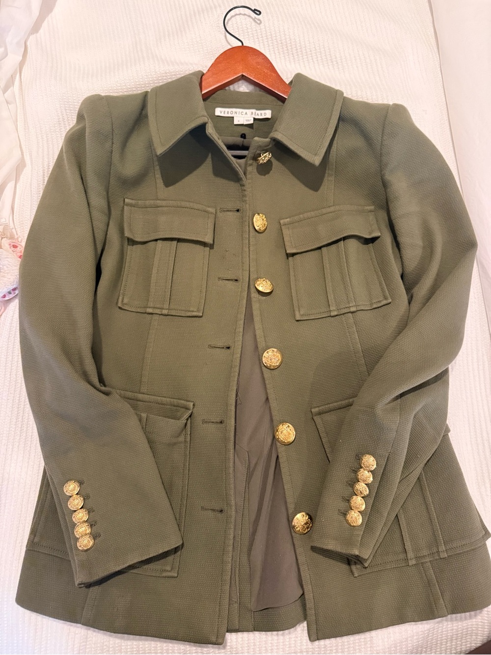 Veronica Beard Olive Utility Jacket with Gold Buttons - Picture 1 of 5